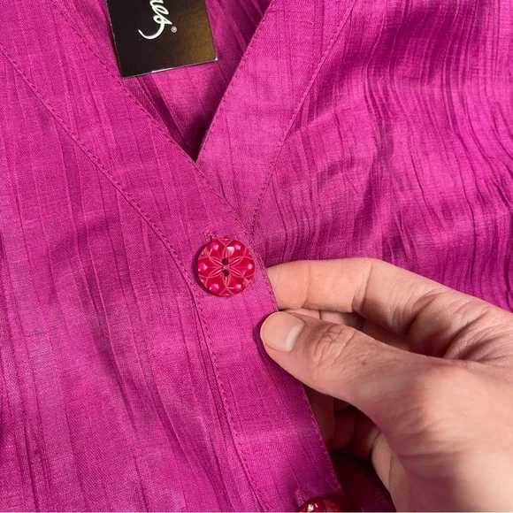 NWT Maggie Barnes Women Pink Purple Linen Blend Button Up Blouse Top Shirt Sz 5X - Picture 3 of 11